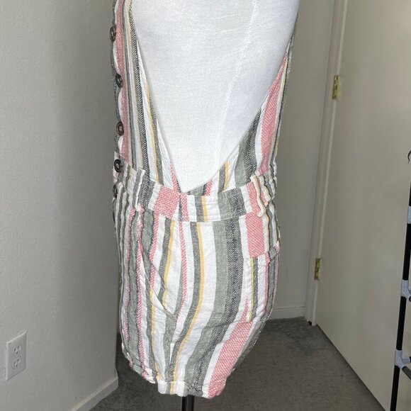 Indigo Rein Striped Linen Blend Shortall Overalls Romper - Size Medium - Picture 3 of 11
